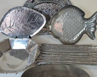 Lot #28 - Arthur Court Aluminum Asparagus Tray & Fox Tray, Plus Other Silver Tone Platters