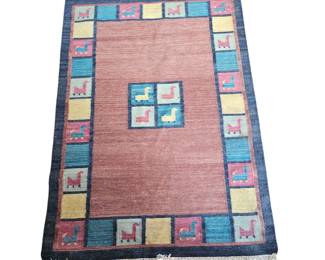 Lot #14 - Colorful Handwoven Area Rug With Animal Motifs