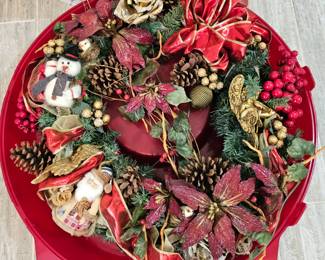 Lot #226 - Festive Christmas Wreath With Plastic Storage Tote