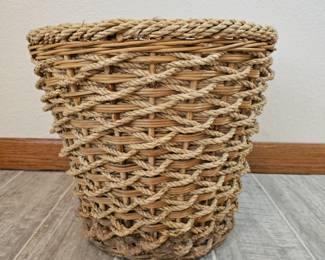 Lot #216 - Handwoven Natural Rattan and Seagrass Wicker Basket with Decorative Braided Pattern