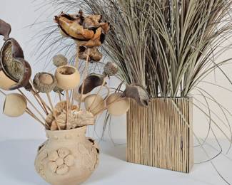 Lot #13 - Decorative Vase Lot, Including Mexican Clay Floral Pot, With Dried Florals.