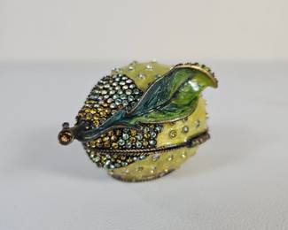 Lot #18 - Jay Strongwater Lemon Trinket Box Hand Painted Enamel, Swarovski Crystals