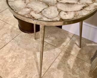 Brushed Brass and Agate Tapered Leg Side Table 