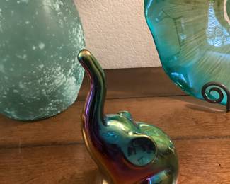 Iridescent Glass Trunk Up Elephant 