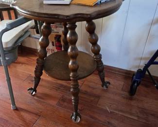 Antique BALL in CLAW side table. The best condition I have seen of the glass on any  Ball in Claw  furniture.  Dates back to early 1900's. I believe ,  they stopped using "glass ball" in claw about 1910. . 