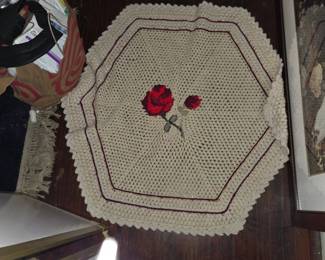 Crocheted  six - sided with rose center