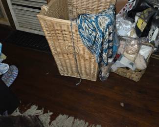 Another wicker laundry basket with side handles.  And Lots of Fabric pieces available. (Grandma was a professional Seamstress) 