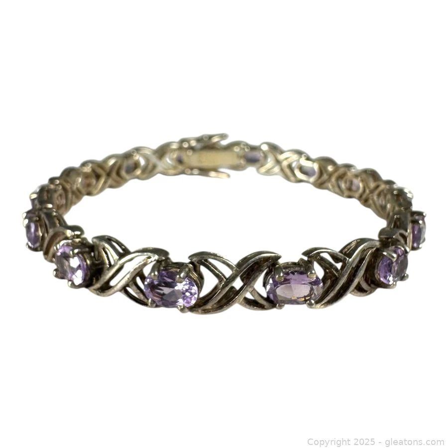 Sterling Silver Amethyst Link Bracelet
