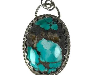 Large Sterling Silver Turquoise Pendant