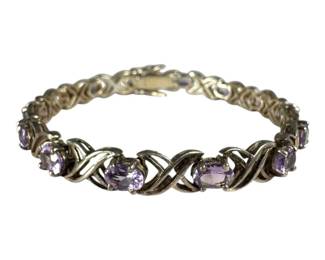 Sterling Silver Amethyst Link Bracelet
