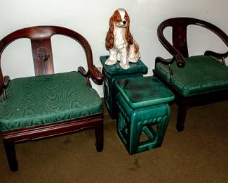 Asian Chairs and Garden Stools with Ceramic Cocker Spaniel 