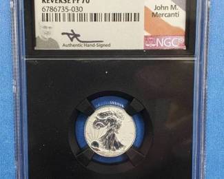 2023 1/10 toz Silver Fiji Eagle PF70 Reverse Proof, Signed by J G Mercanti, 1st Day Issue