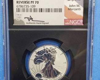 2023 1/2 toz Silver Fiji Eagle PF70 Reverse Proof, Signed by J G Mercanti, 1st Day Issue