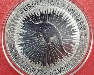 2022 1 toz .9999 Silver 1 Dollar Australian Kangaroo Coin in Airtite