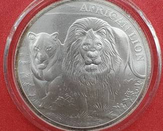2016 Republic of the Congo 5000 Francs, 1 toz .999 Silver in Airtite, African Lion