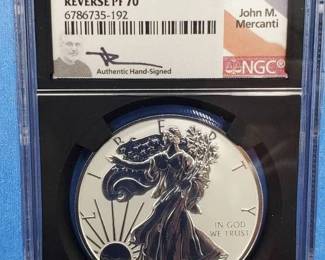 2023 1 toz Silver Fiji Eagle PF70 Reverse Proof, Signed by J G Mercanti, 1st Day Issue--with Display Box