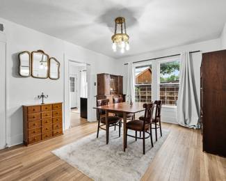 books, mirrior, chest of drawers, table, chairs, china cabinet