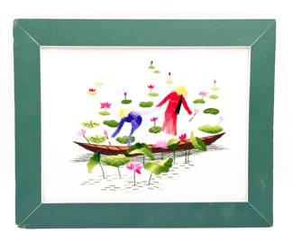 Vietnamese Silk Embroidery Lotus Pond Scene