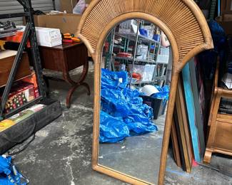 1970s La Barge Bamboo Rattan Fan Wall Mirror