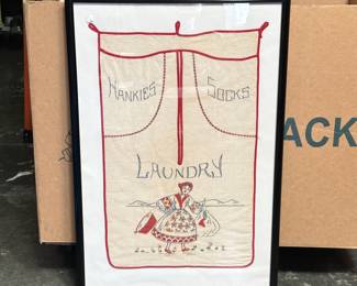 Vintage Framed Embroidered Laundry Bag Textile