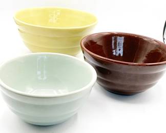 Three (3) Bauer Ringware Beehive Bowls