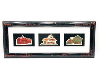 Lot of 3 Framed Amcal Charles Wysocki Building House Ornaments
