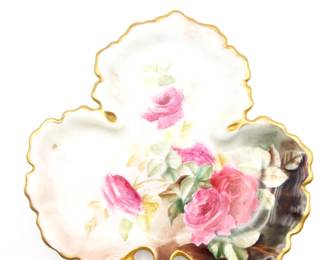 Antique PH Leonard Porcelain Clover Dish w/ Roses