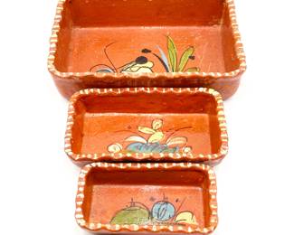 3-Piece Earthenware Pottery Set with Hand-Painted Designs