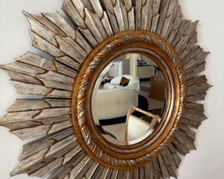 Large Wood Sunburst Mirror