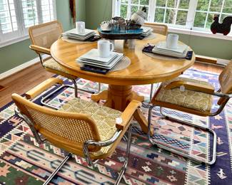 Breuer Chairs, Pine Table, Crate and Barrell dishes, Raku sculpture