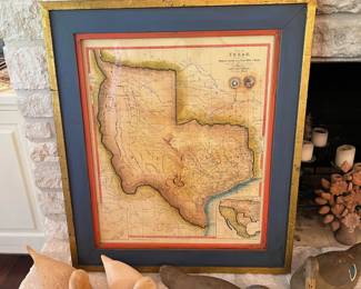 framed antique Texas map