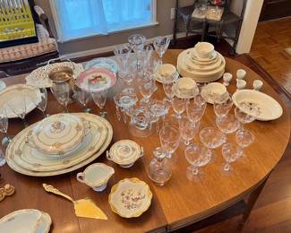 Cambridge "Harvest" cut glass, Lenox "Pine" china set
