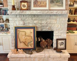 signed/numbered prints by Charles Beckendorf, framed antique Texas map