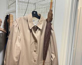 London Fog raincoat, vintage Gucci umbrella