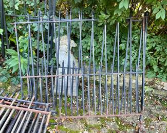 Pr. of Concrete Foo Dog statue/Guardian Lion or Shishi  and Wrought iron fencing 