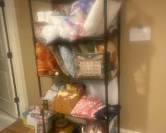 Fabric, pillows, wooden blocks (enough to spell out Merry Christmas), cross stitch thread, patterns, & misc.