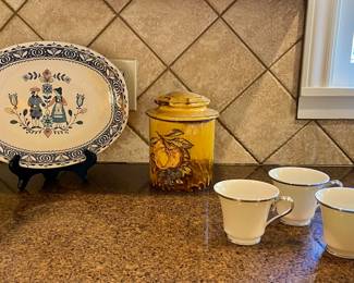 JOHNSON BROTHERS HEARTS & FLOWERS PLATTER, POTTERY, LENOX COFFEE CUPS