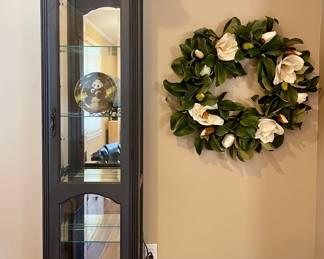 LIGHTED CURIO, MAGNOLIA WREATH