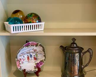 SILVERPLATE, ART GLASS DECOR, ASIAN BOWL