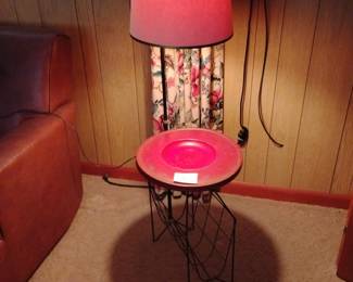 Lampstand with tabletop and magazine storage below