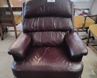 Wine colored plush leather recliner