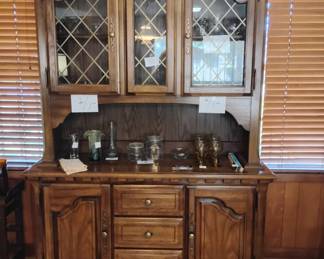 Oak Hutch matches 8 seater Oak Dining Table with leaf to adjust size.