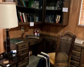 Lampstand end table, Wheelchair, Books and memorabilia including Rice Festival Cookbooks