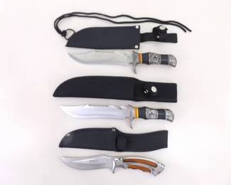 3 NEW LARGER Fixed Blade Bowie Knives in Sheaths 
