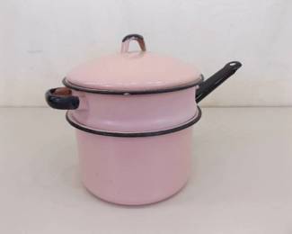 RARE PINK Vintage Enamel Double Boiler Pot
