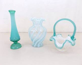 3 Vintage Fenton Vases and Basket
