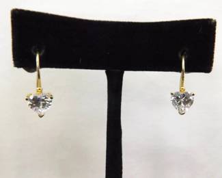 .925 Sterling Silver Heart Crystal Vermeil Hook Latch Earrings
