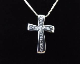 .925 Sterling Silver Crystal Cross Pendant Necklace

