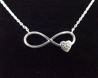 .925 Sterling Silver Infinity Crystal Heart Pendant Necklace
