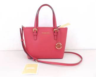 New with Tags Michael Kors Electric Pink Jet Set Travel Small Top Zip Tote/Bag
